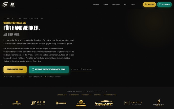 Angebotsseite für Website und Google Ads mit Preis und Garantie