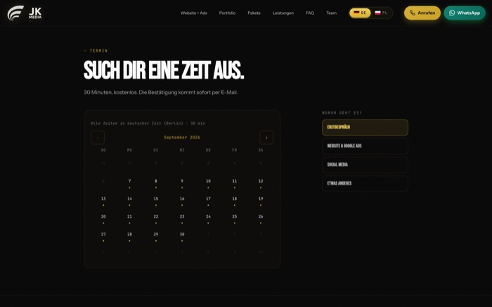 Terminbuchung mit Kalender und freien Zeiten